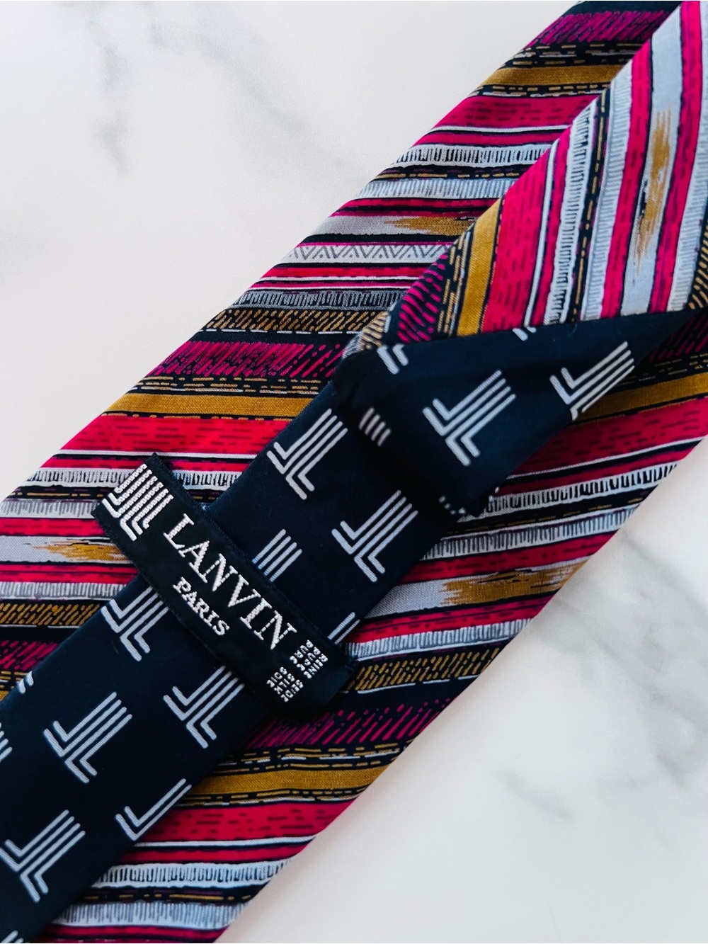 Vintage Lanvin Paris Sartorial Striped Silk Necktie 1970s Pristine Condition